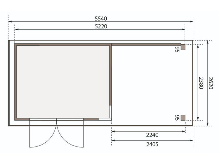 Karibu Gartenhaus Kerko 5 natur mit Anbaudach 2,40 m inkl. Rückwand