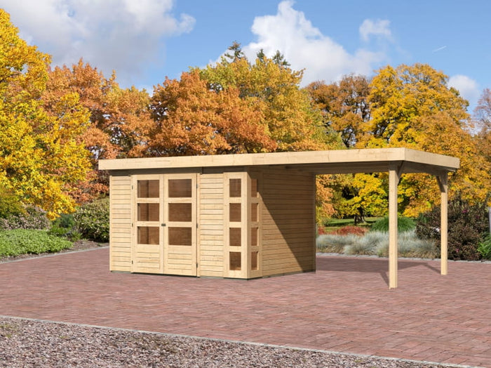 Karibu Gartenhaus Kerko 5 natur mit Anbaudach 2,80 m