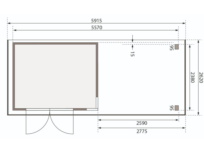 Karibu Gartenhaus Kerko 5 natur mit Anbaudach 2,80 m