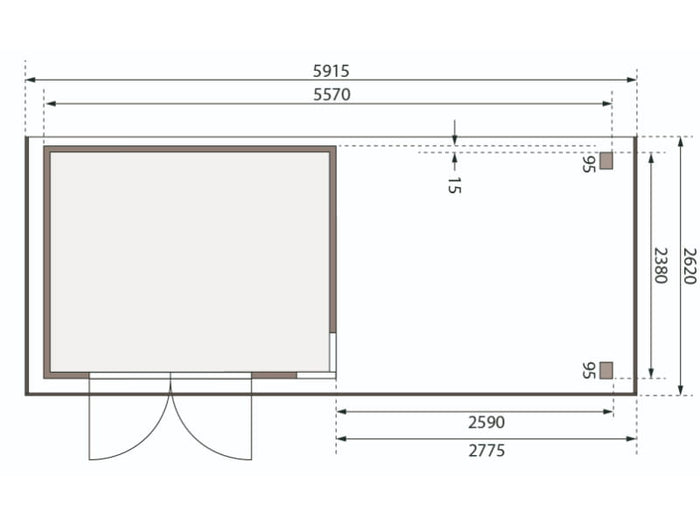 Karibu Gartenhaus Kerko 5 natur mit Anbaudach 2,80 m