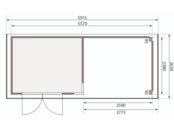 Karibu Gartenhaus Kerko 5 natur mit Anbaudach 2,80 m inkl. Rückwand