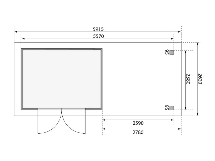 Karibu Gartenhaus Kerko 5 natur mit Anbaudach 2,80 m inkl. Seiten- und Rückwand