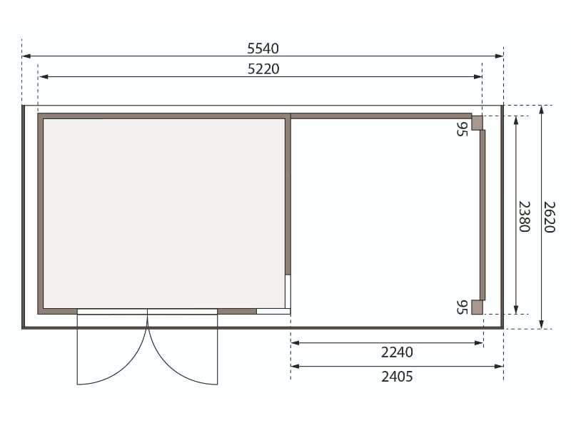 Karibu Gartenhaus Kerko 5 terragrau mit Anbaudach 2,40 m inkl. Seiten- und Rückwand
