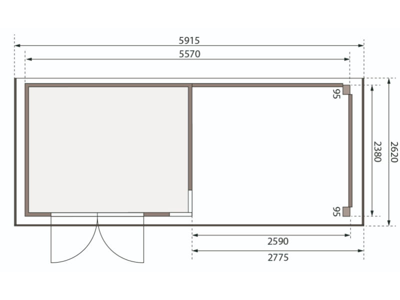 Karibu Gartenhaus Kerko 5 terragrau mit Anbaudach 2,80 m inkl. Rückwand