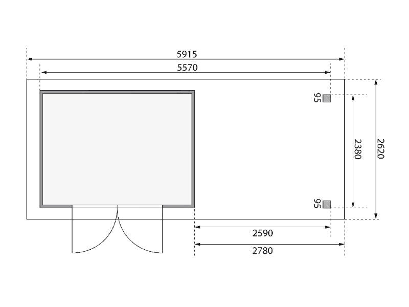 Karibu Gartenhaus Kerko 5 terragrau mit Anbaudach 2,80 m inkl. Seiten- und Rückwand
