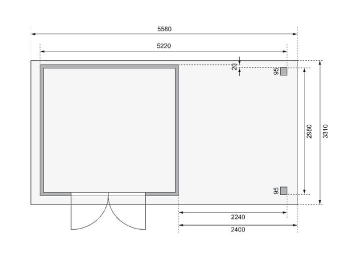 Karibu Gartenhaus Kerko 6 mit 2,40 m Anbaudach, 19 mm, natur