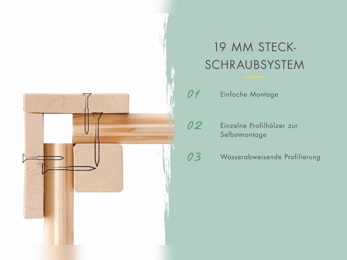 Karibu Gartenhaus Lahar 3,5, natur, inkl. Anbaudach 2,40 m Breite
