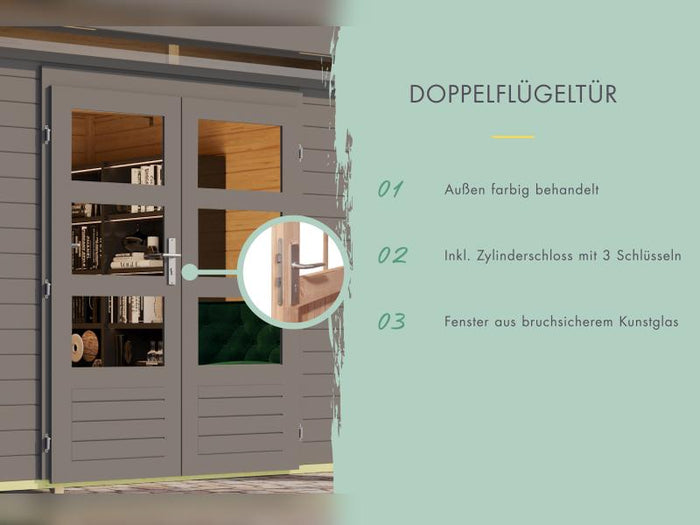 Karibu Gartenhaus Lahar 5, terragrau komplett, 19 mm