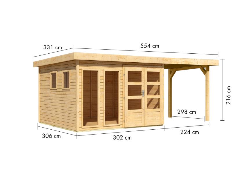 Karibu Gartenhaus Lahar 6, natur, inkl. Anbaudach 2,40 m Breite