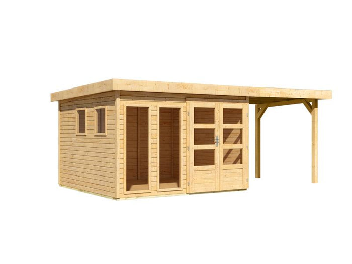 Karibu Gartenhaus Lahar 6, natur, inkl. Anbaudach 2,40 m Breite