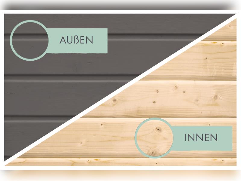 Karibu Gartenhaus Lahar 6, terragrau komplett, inkl. Anbaudach 2,40 m Breite