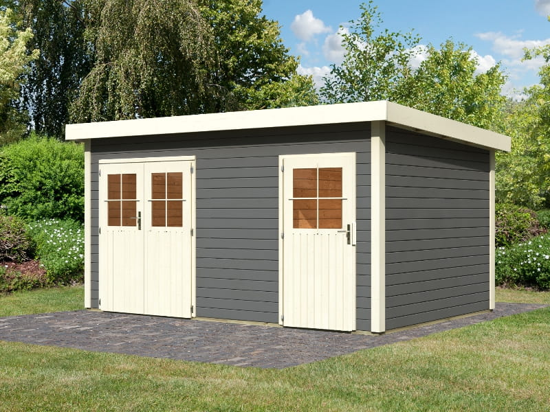 Karibu Gartenhaus Mattrup 2-Raum-Haus in terragrau 28 mm