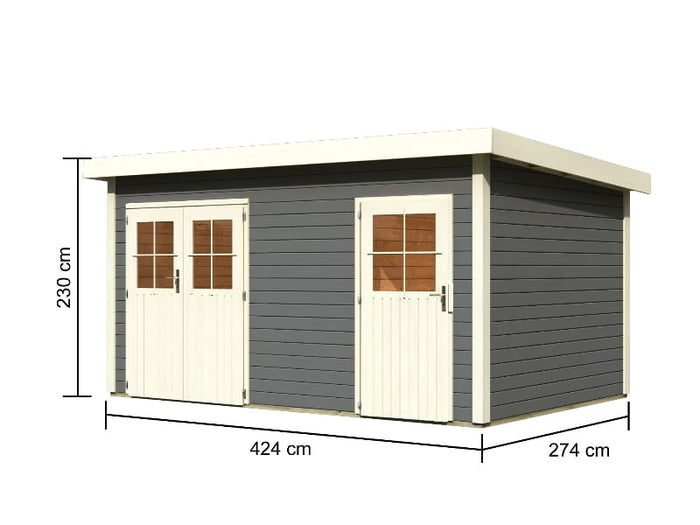 Karibu Gartenhaus Mattrup 2-Raum-Haus in terragrau 28 mm