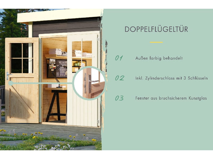 Karibu Gartenhaus Mattrup 2-Raum-Haus in terragrau 28 mm