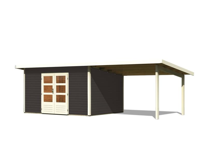Karibu Gartenhaus Northeim 4 terragrau mit Anbaudach 3 m