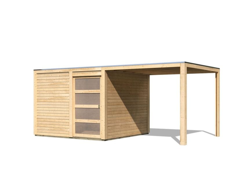 Karibu Gartenhaus Qubic 2 natur inkl. 2,70 m Anbaudach