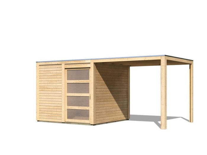 Karibu Gartenhaus Qubic natur mit Anbaudach