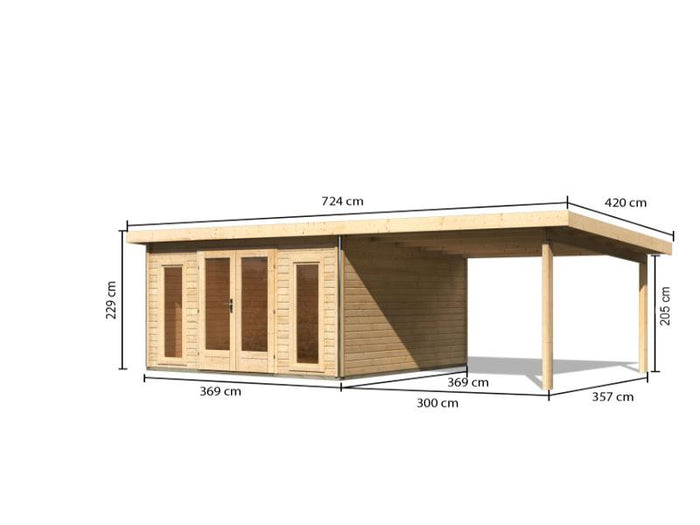 Karibu Gartenhaus Radeburg 3 natur mit Anbaudach 3,3 m