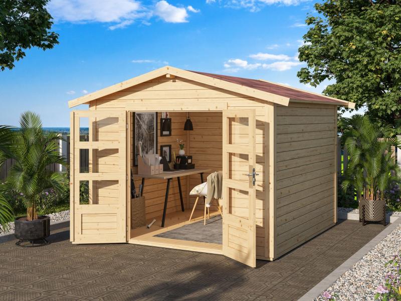 Karibu Gartenhaus Ravenna 2, natur, inkl. Fußboden und Dachschindeln (schwarz)