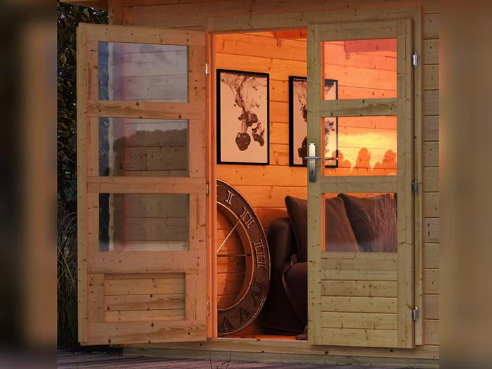 Karibu Gartenhaus Ravenna 2, natur, inkl. Fußboden und Dachschindeln (schwarz)