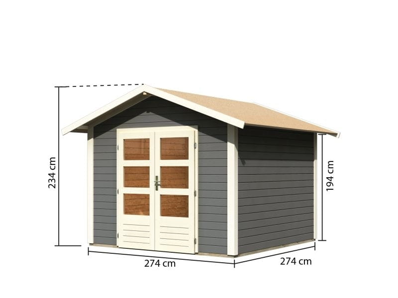 Karibu Gartenhaus Ravenna 2, terragrau, inkl. Fußboden und Dachschindeln (schwarz)