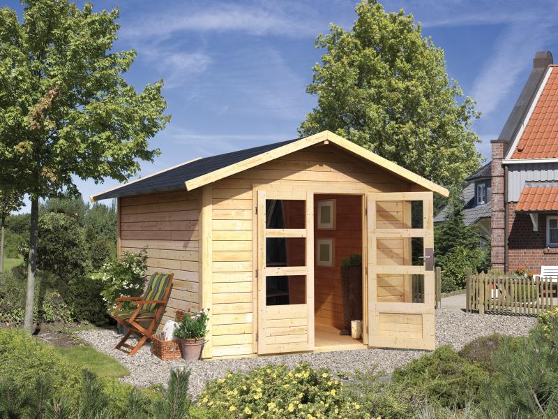 Karibu Gartenhaus Ravenna 3 natur, inkl. Fußboden und Schindeln