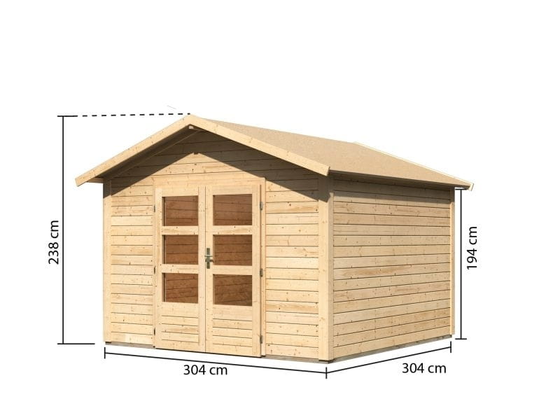 Karibu Gartenhaus Ravenna 3 natur, inkl. Fußboden und Schindeln