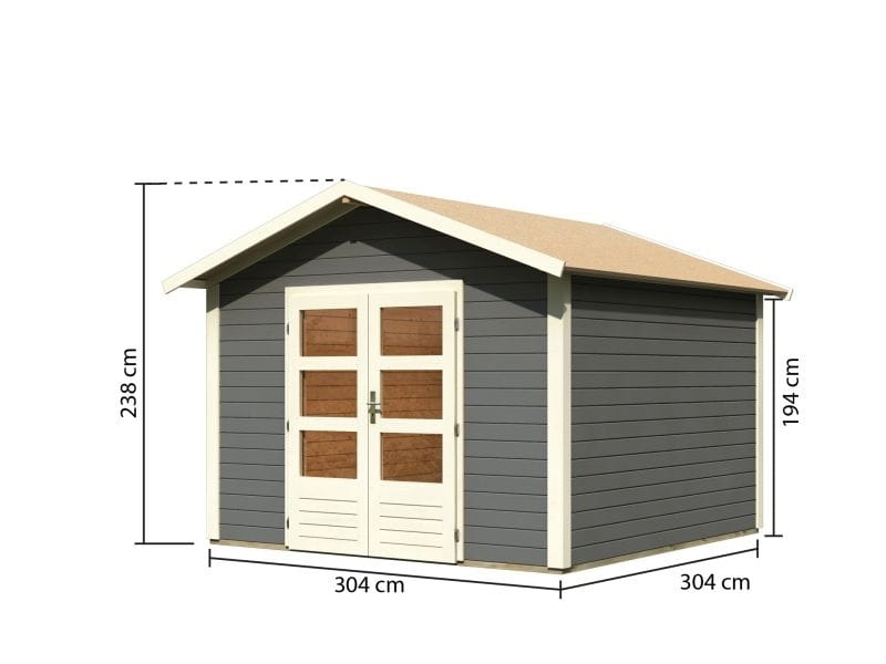 Karibu Gartenhaus Ravenna 3 terragrau, inkl. Fußboden und Dacheindeckung (Schindeln schwarz)