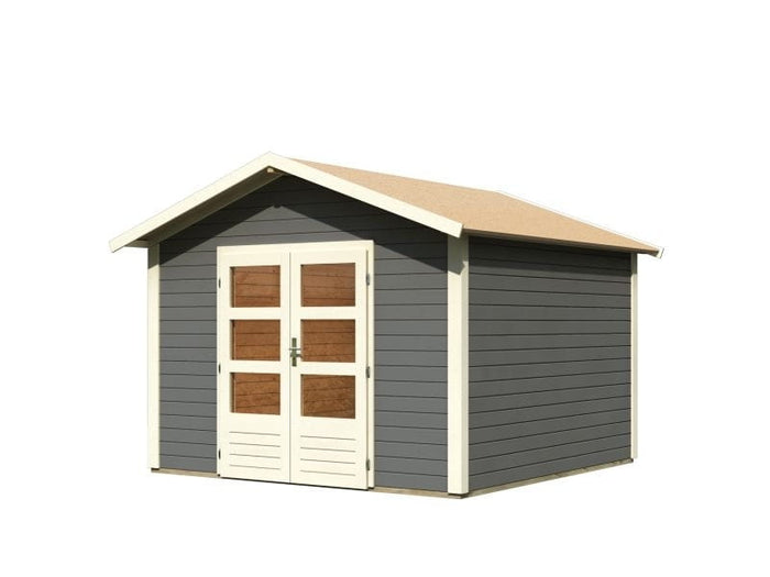 Karibu Gartenhaus Ravenna 3 terragrau, inkl. Fußboden und Dacheindeckung (Schindeln schwarz)