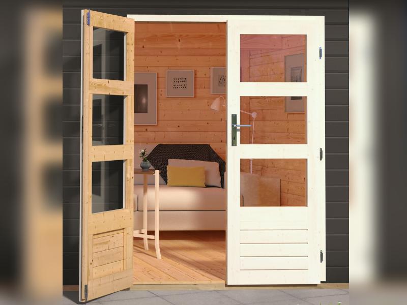 Karibu Gartenhaus Ravenna 3 terragrau, inkl. Fußboden und Dacheindeckung (Schindeln schwarz)