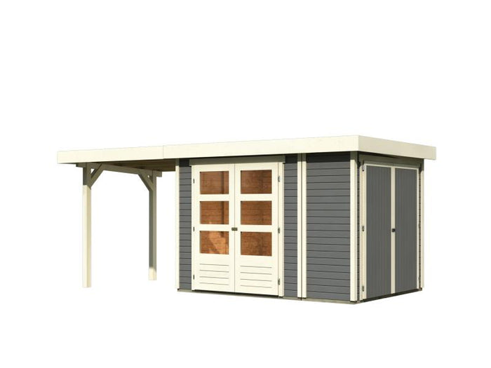 Karibu Gartenhaus Retola 2 , terragrau mit Anbauschrank, inkl. Anbaudach 2,40 Meter