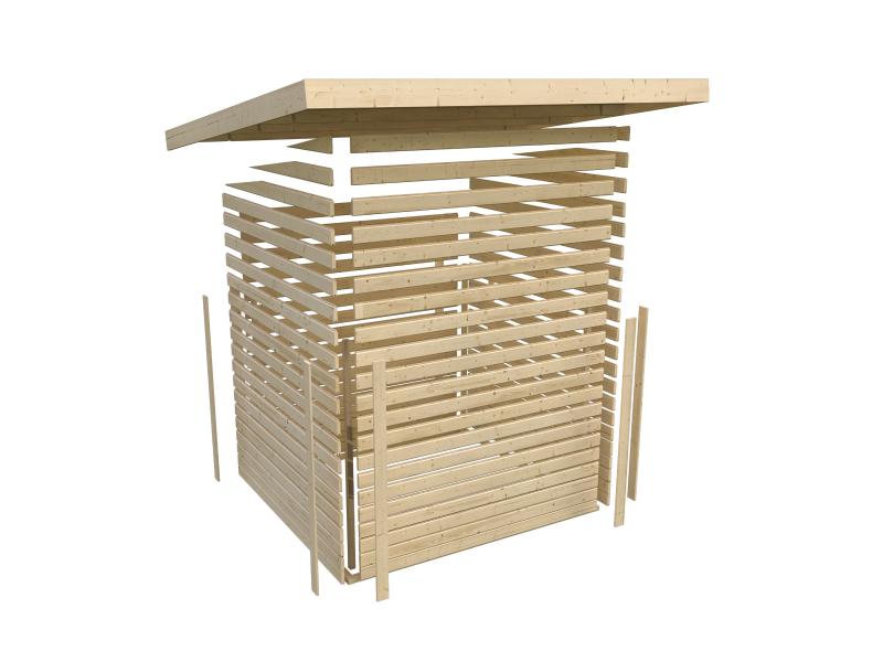 Karibu Gartenhaus Retola 2 in terragrau mit 2,80 Meter Anbaudach