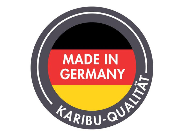 Karibu Gartenhaus Retola 2 in terragrau mit 2,80 Meter Anbaudach