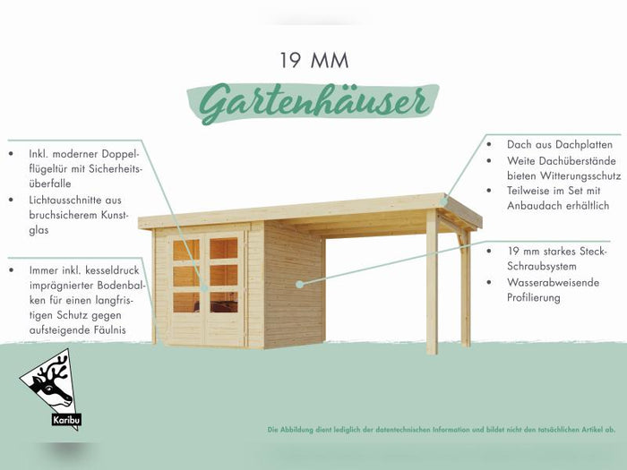 Karibu Gartenhaus Retola 2 in terragrau mit 2,80 Meter Anbaudach