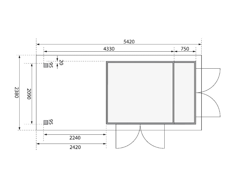 Karibu Gartenhaus Retola 2 natur mit Anbauschrank und 2,40 Meter Anbaudach