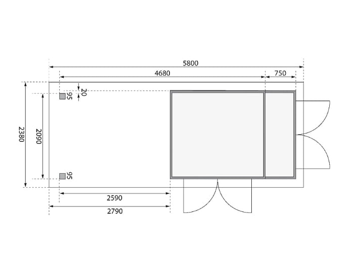 Karibu Gartenhaus Retola 2 natur mit Anbauschrank und 2,80 Meter Anbaudach