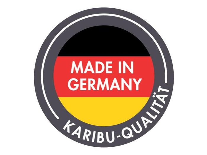 Karibu Gartenhaus Retola 3 in terragrau mit Anbauschrank und Anbaudachdach 2,80 Meter