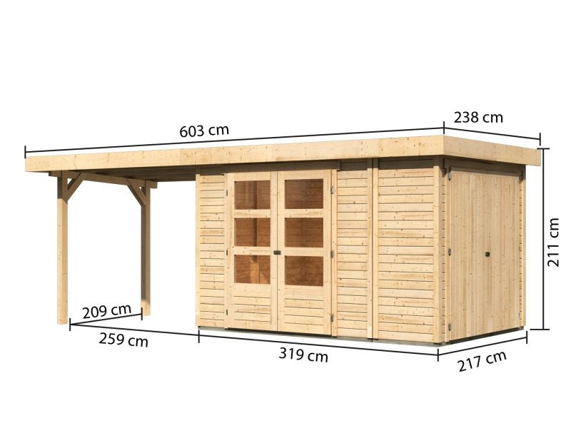 Karibu Gartenhaus Retola 3 mit Anbauschrank und Anbaudachdach 2,80 Meter