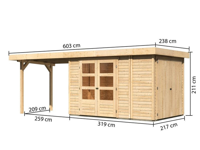 Karibu Gartenhaus Retola 3 mit Anbauschrank und Anbaudachdach 2,80 Meter