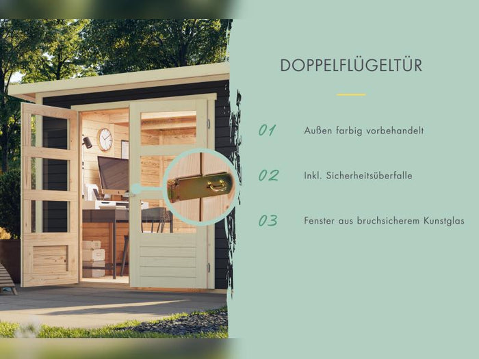 Karibu Gartenhaus Retola 4 inkl. Anbauschrank, terragrau