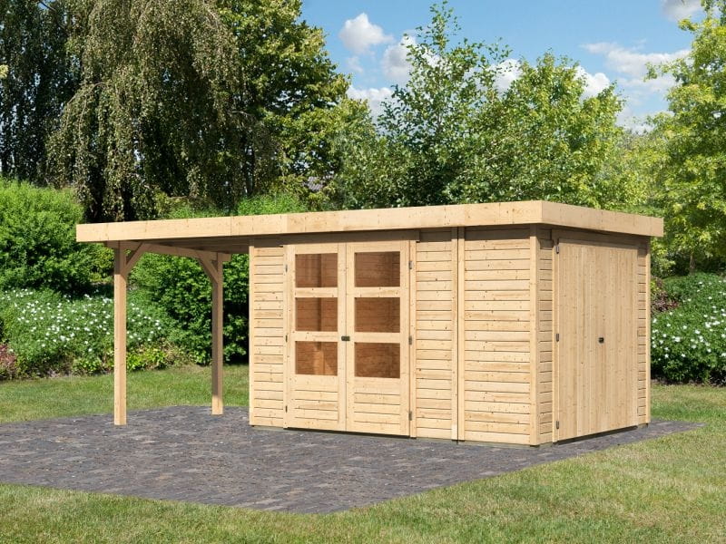 Karibu Gartenhaus Retola 4 mit Anbauschrank und Anbaudach 2,40 Meter
