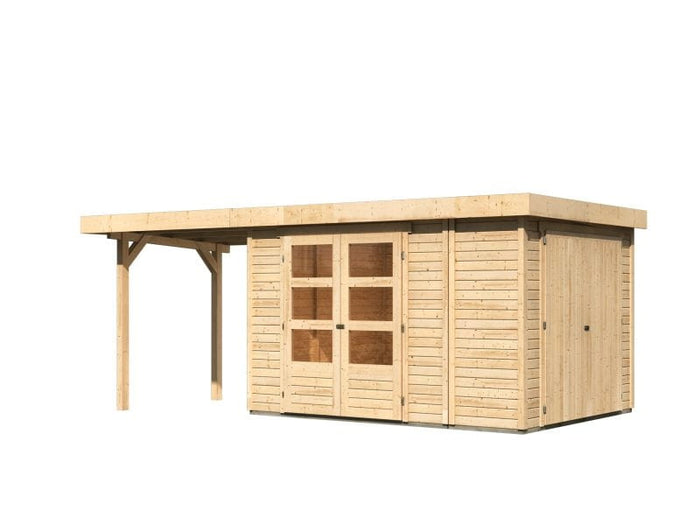 Karibu Gartenhaus Retola 4 mit Anbauschrank und Anbaudach 2,40 Meter