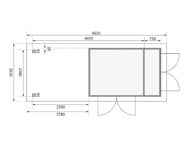 Karibu Gartenhaus Retola 4 mit Anbauschrank und Anbaudach 2,80 Meter