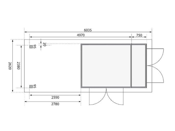 Karibu Gartenhaus Retola 4 mit Anbauschrank und Anbaudach 2,80 Meter