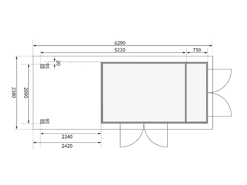 Karibu Gartenhaus Retola 5 mit Anbauschrank und Anbaudach 2,40 Meter