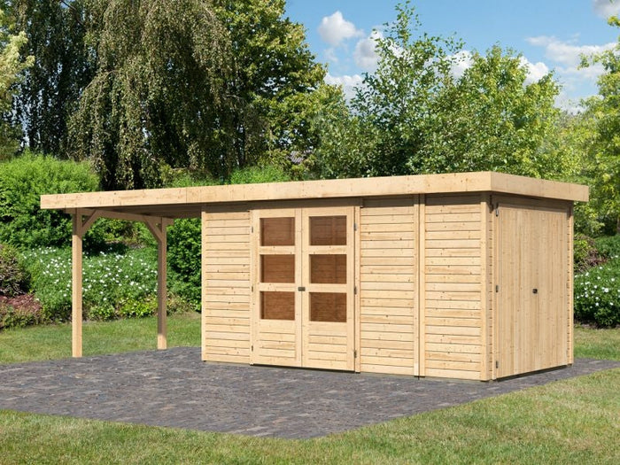 Karibu Gartenhaus Retola 5 mit Anbauschrank und Anbaudach 2,80 Meter