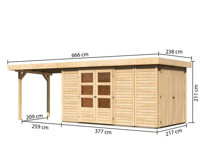Karibu Gartenhaus Retola 5 mit Anbauschrank und Anbaudach 2,80 Meter