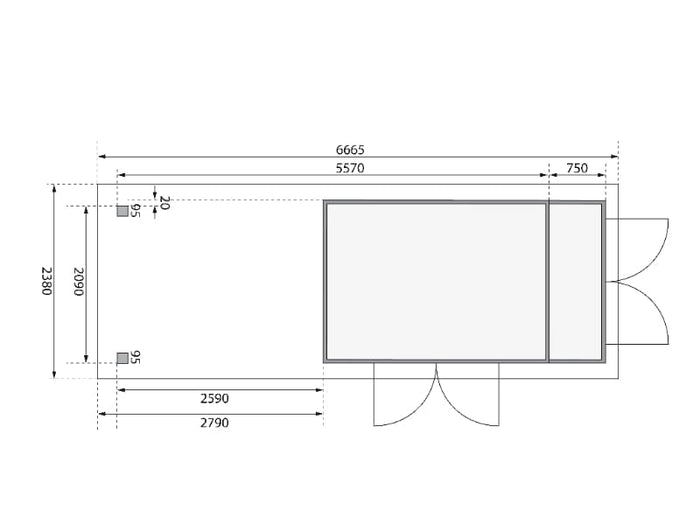 Karibu Gartenhaus Retola 5 mit Anbauschrank und Anbaudach 2,80 Meter