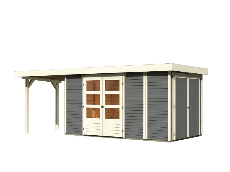 Karibu Gartenhaus Retola 5 mit Anbauschrank und Anbaudach 2,40 Meter, terragrau