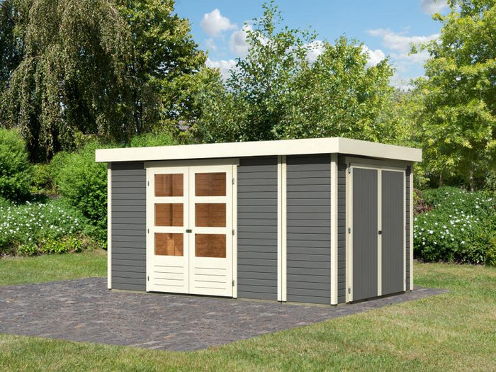 Karibu Gartenhaus Retola 6 inkl. Anbauschrank, terragrau